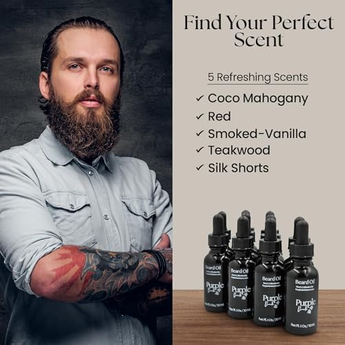 PURPLE DUCK Men's Natural Beard Oil ? Hydrating & Nourishing Oil for Beard Growth ? Organic Formula for a Softer, Fuller Beard ? Smoked Vanilla 1 Oz