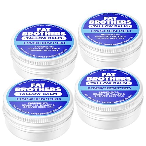 Tallow Balm ? 2-Ingredient (Beef Tallow + Organic Beeswax), Unscented, .5 oz Metal Tin (3X Larger Than Standard Tubes), Pure, Petroleum-Free, Ultra-Moisturizing - 4 pack