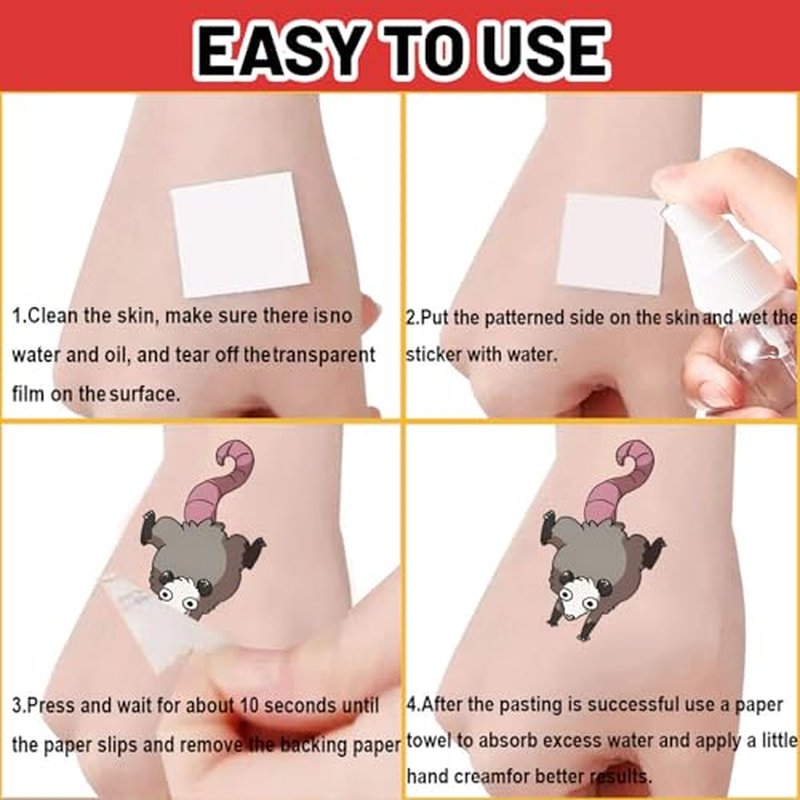 16 Sheets Possum Temporary Tattoos, Fun Opossum Stickers for Kids, Party Favors, Birthday Decorations, Classroom Rewards