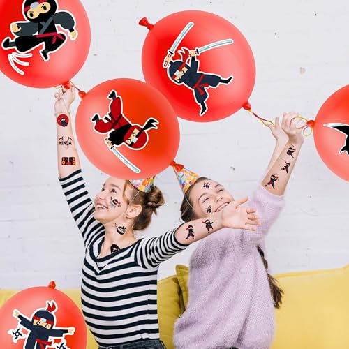72 PCS Ninja Party Favors ? 48 Pre-Cut Temporary Tattoos & 24 Ninja Punch Balloons Themed Birthday Party Decorations Supplies Favors Gifts, Goodie Bag Fillers, Classroom Rewards