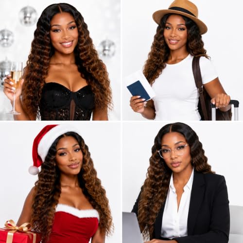 Biliisyff Ombre Deep Wave Human Hair Bundles 8-12 Inch T1B/30 Brown Variation