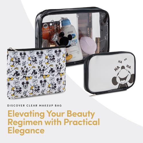 Mickey Mouse Cosmetic Case Set - Officially Licensed Mickey and Minnie Mouse Travel Cosmetic Case 3 Piece Set - Girls, Boys, Teens, Adults (Black Mickey)