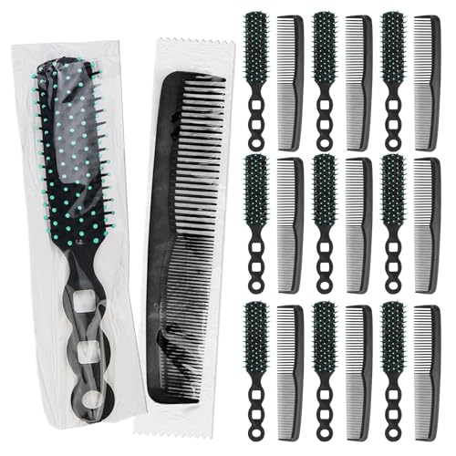Bulk Black Hair Brush and Comb Set - Individually Wrapped for Travel & Hotel Use