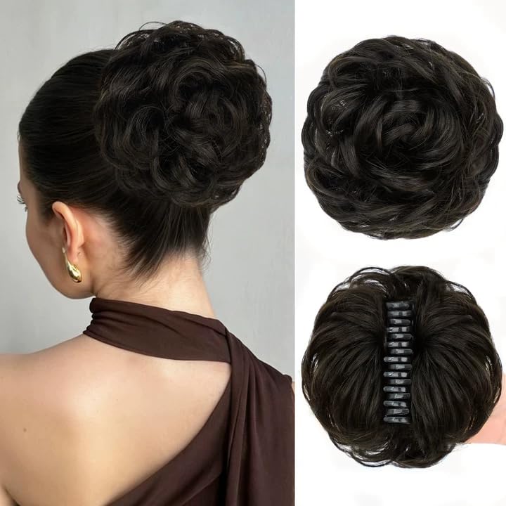 LRSICAL Natural Color Human Hair Messy Bun Hair Piece Clip-In Style