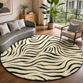 Zebra Round Area Rug 6ft - Non-Slip Washable Modern Circle Rug - Black & Cream
