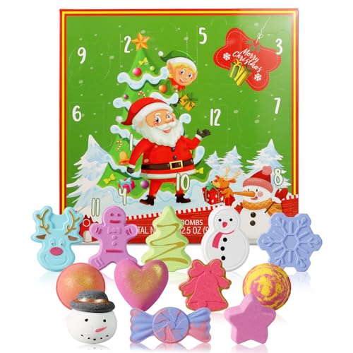Christmas Advent Calendar 2025 Bath Bombs Set - Green Surprise 12PCS Gifts for Kids & Adults