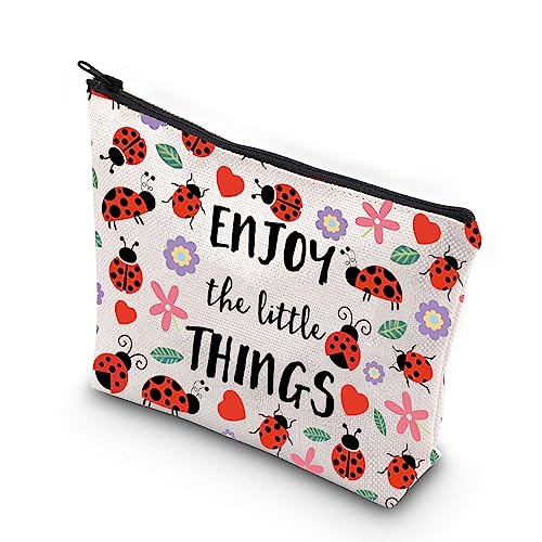 WCGXKO Ladybug Lover Gift Ladybug Party Favors Enjoy the Little Things Zipper Pouch Makeup Bag (LITTLE THINGS)