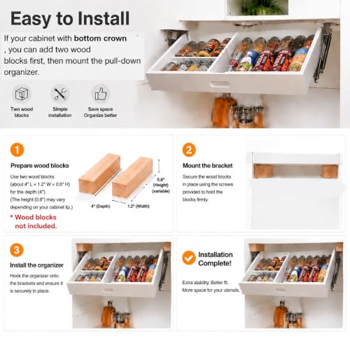 Pull-Down Under Cabinet Spice Rack Kitchen Organizer with Multi-Tier Shelves
