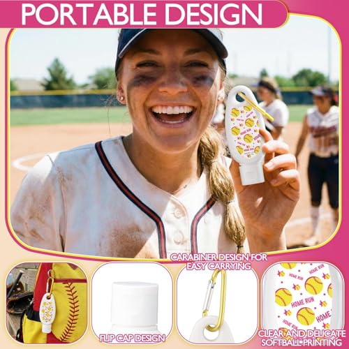 Leelosp Softball Sunscreen Keychain Set - 24 Mini SPF 30 Water-Resistant Travel Bottles, Party & Team Gift for Girls