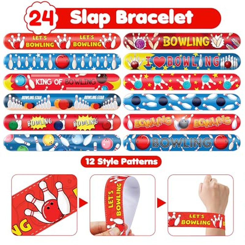 48 PCS Bowling Party Set: 24 PCS Temporary Tattoos & 24 PCS Slap Bracelets - Fun Bowling-Themed Gifts for Kids, Girls and Boys, Birthday Parties, Baby Showers, Classroom Rewards & Sports Events