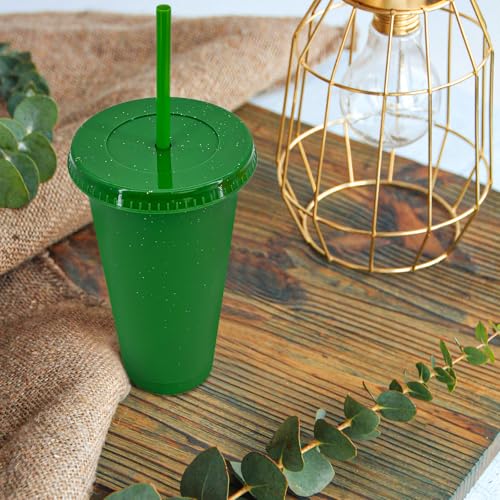 72 Pack Glitter Plastic Cups with Lids and Straws - 24 oz Reusable Coffee Cups for Parties