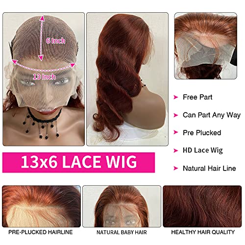 Reddish Brown Body Wave Lace Front Wig - 24 Inch Human Hair, 13x6 Deep Parting