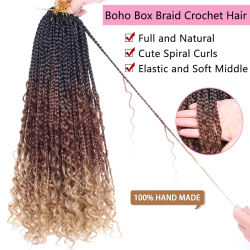 COOKOO 18in Boho Goddess Box Braids Crochet Hair 8 Packs 1B/30/27 - Pre-Looped, Heat-Resistant Synthetic
