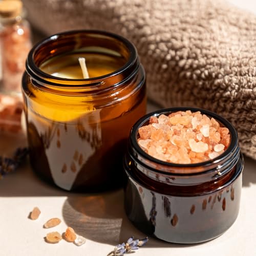 Bumobum 48 Pack 4 oz Small Glass Jars with Lids, Amber Glass Lotion Jars with Inner Liners, 120ml Round Refillable Empty Containers with Blank Labels for Cream, Body Scrub, Cosmetic