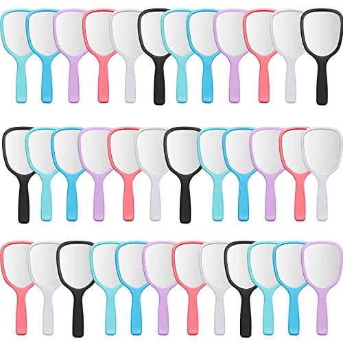 36Pcs Small Handheld Mirrors with Handle - 6 Bright Colors for Makeup & Travel - Vinsot