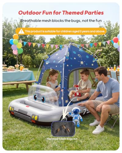 Silver Spaceship Inflatable Toddler Travel Bed with Tent & Fast Pump