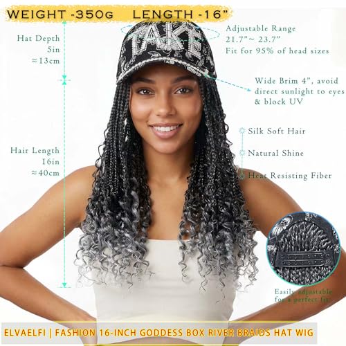 Ombre Gray Crochet Goddess Braids Hat Wig with Curly Ends - Cap31-DarkSilverGrey, 16 Inch