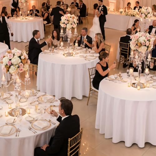White Round Tablecloth 120 Inch for 48-96 Inch Tables - 8 Pack - CKIKU