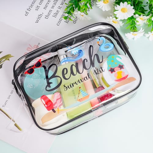 SUMERSHA 4Pcs Beach Clear Makeup Bags for Women Summer Beach Survival Kit Cosmetic Bags Waterproof PVC Toiletry Bags Portable Seaside Travel Pouch with Zipper for Lady Girls Summer Travel Vacation