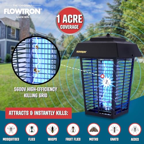 Flowtron Electric Bug Zapper - Midnight Black, 1 Acre Coverage, UV & Octenol, 5600V