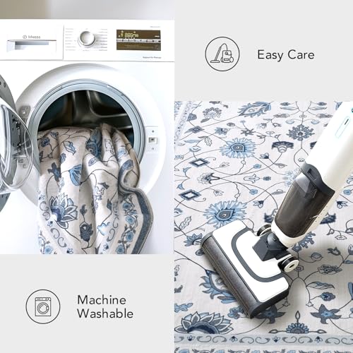 EverGrace 5x7 Porcelain Blue Floral Boho Indoor Outdoor Rug - Washable Low Pile Floor Mat for Living Room, Bedroom, Kitchen, Entryway