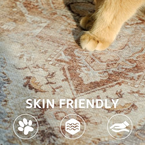 Jinchan 8x10 Vintage Thin Large Area Rug - Warm Taupe, Non-Slip Indoor Floor Covering