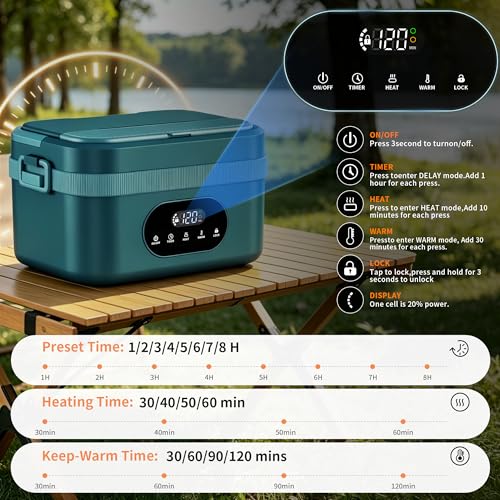 Blue Cordless Heated Lunch Box with 59.2WH Battery, 3 Containers & Power Bank Function