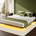 Black King Size Floating Bed Frame with LED Lights & Charging Station - Modern Levitating Platform Bed