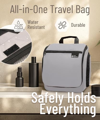 Travel Toiletry Bag for Women & Men - Large Organizer, Light Gray Medium, D&D Wanderlust