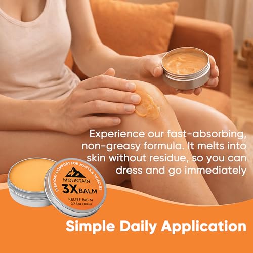 Mountain 3X Relief Balm, Mountain 3X Balms with Organic Arnica & Camphor - Soothing Gel Cream for Knee, Foot, Back & Joint Relief - Fast Absorbing, Non-Greasy Formula, 2.7fl oz (2)