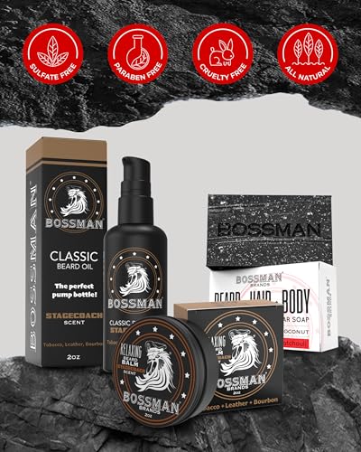 Bossman Starter Beard Grooming Kit with Stagecoach Scent – Men’s Gift Set