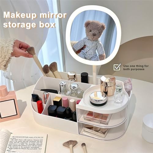 DASITON Makeup Organizer with Rechargeable LED Mirror, 2 Drawers, Large Capacity - White