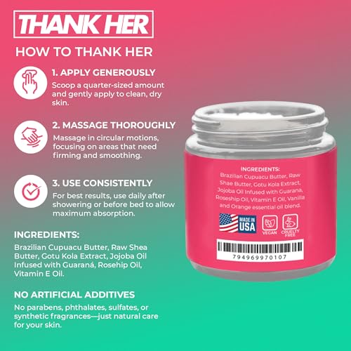 Brazilian Bum Tightening Cream ? All Natural Firming Body Butter for Legs, Thighs, Butt, Neck, and Arms | Made in USA ? 4 oz, Vanilla Orange