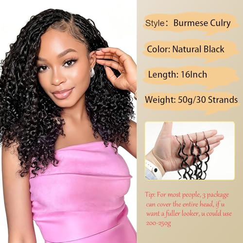 Burmese Curly Feather Crochet Hair Extensions 16 Inch 90 Strands Black - Natural Black, Pre-Separated, Lightweight Synthetic Hair