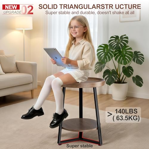 Walnut 2-Piece Round End Table Set with Tray Top and Child-Safe Edges - Modern Farmhouse Style