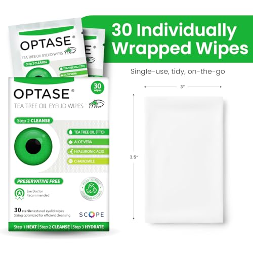 OPTASE TTO Eyelid Cleansing Wipes, 30 Count ? Individually Wrapped Tea Tree Oil Eyelid Wipes ? Preservative-Free Formula for Daily Use ? Eye Doctor Recommended Tea Tree Eye Lid Cleanser