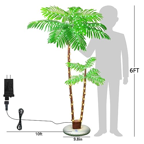 6FT Plug-in Lighted Palm Tree with 2 Trunks - Indoor Outdoor Waterproof LED Decor