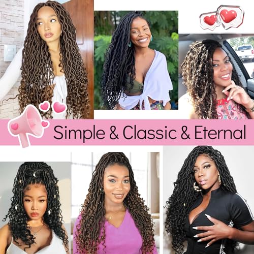 18 Inch Faux Locs Crochet Hair - Pack of 8 Pre-Looped Goddess Locs with Curly Ends for Black Women - T30#