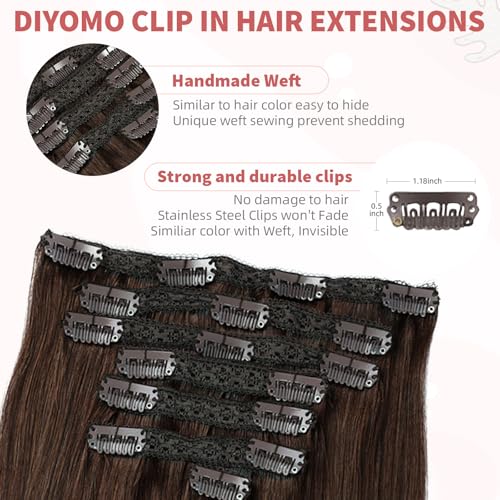 Chocolate Brown 14 Inch Human Hair Clip-In Extensions - 7pcs 120g
