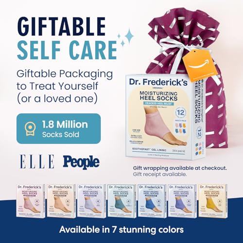 Dr. Frederick's Original Moisturizing Fuzzy Heel Socks for Dry Cracked Heels Treatment - Infused with Olive Oil, Jojoba Oil and Vitamin E - 2 Pairs - Self Care Gifts for Women & Men - Variety Pack