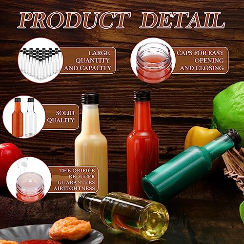 200 Pack 5 oz Clear Plastic Hot Sauce Bottles with Leak-Proof Black Caps