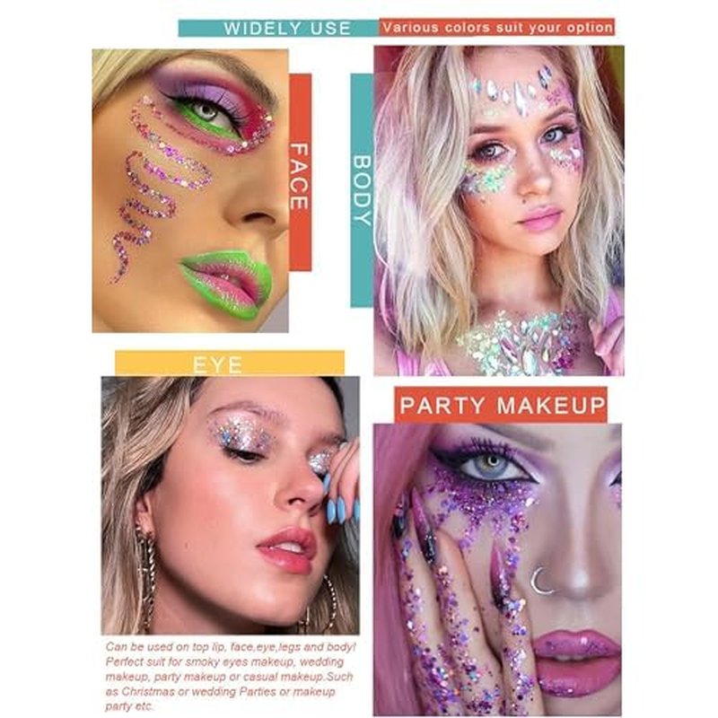 40 Colors Glitter Gel Set - No Glue Needed for Hair Face Body Glitter for Halloween, Carnival, Cosplay | Multi-Purpose Paint Glitter Palette, Vibrant Makeup for Women, Girls & Kids