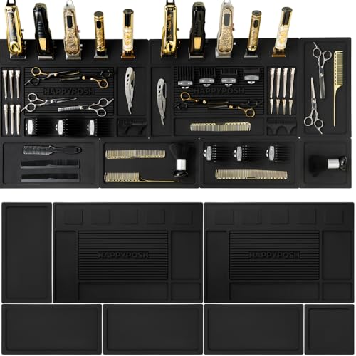 HAPPYPOSH Magnetic Barber Mats – Modular 7-Piece Tool Organizer with Strong Magnets, Extra Large, Professional Workstation Mat
