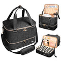 Nail Polish Organizer Bag Holds Nail Lamp& 50 Bottles (15ml/0.5fl.oz), PU Leather Nail Supplies Organizer Case with Shoulder& Holder Strap, Travel Nail Kit Storage for Manicure Tools (Black)