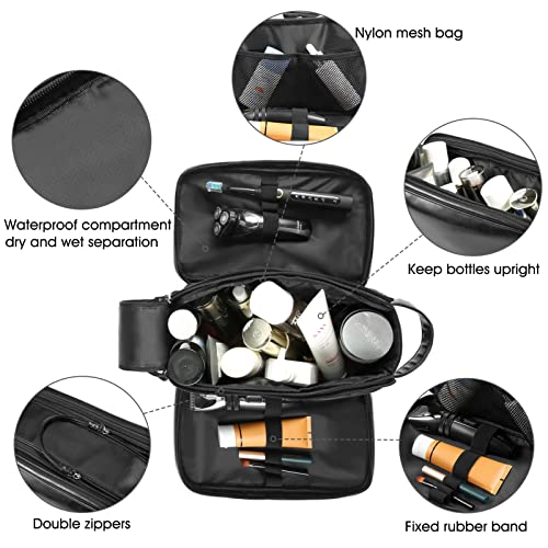 Personalized Leather Travel Toiletry Bag for Men, Large Travel Bathroom Shaving Dopp Kit, Large Cosmetic Bag Waterproof