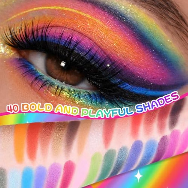 40 Colors High Pigmented Shimmer Matte Eyeshadow Makeup Palette Full Spectrum Artist Glitter Metallic Waterproof Creamy Blendable Eye Shadow Cosmetics (Color 1)