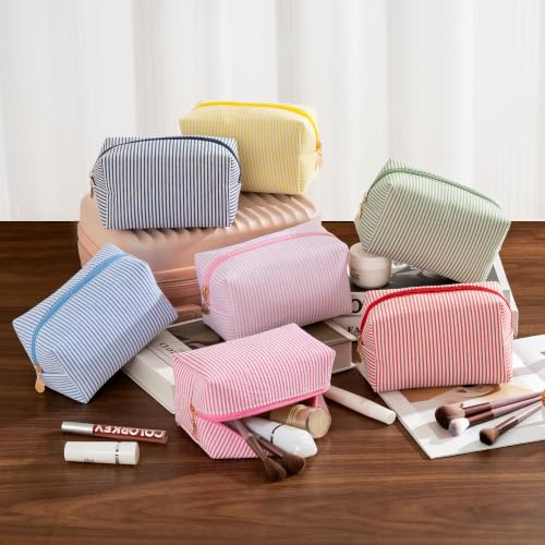 Colorful Stripe Makeup Bag Set for Women - 6PCS Travel Cosmetic Pouches