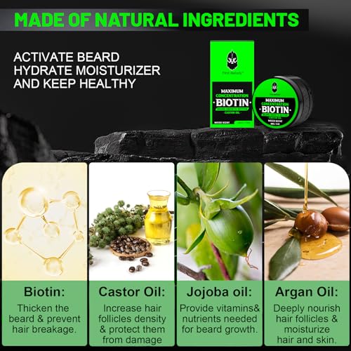 Beard Butter-Maximum Concentration Biotin,with Castor Oil and Argan & Jojoba Oils, Promotes Beard Growth, Styles, Strengthens & Softens Beards ,Unruly Beards While Relieving Itch,2 Ounce*2(2 Pack)