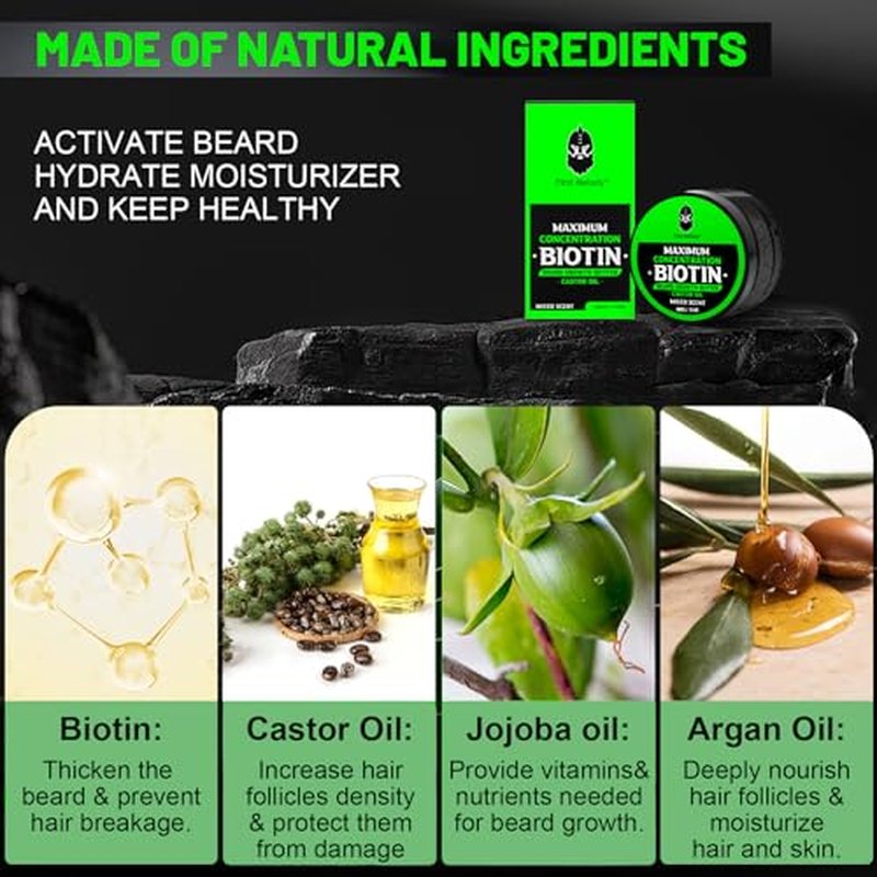 Beard Butter-Maximum Concentration Biotin,with Castor Oil and Argan & Jojoba Oils, Promotes Beard Growth, Styles, Strengthens & Softens Beards ,Unruly Beards While Relieving Itch,2 Ounce*2(2 Pack)