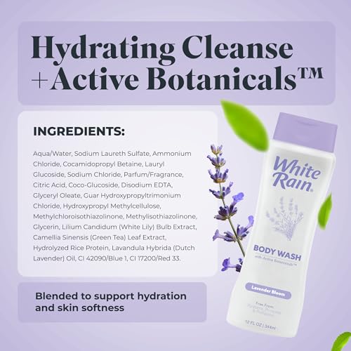White Rain Lavender Moisturizing Body Wash for Women & Men - Lavender Body Wash for Dry Skin, Gentle Paraben-Free Formula with Botanical Extracts for Everyday Use, 12 fl oz, Pack of 3